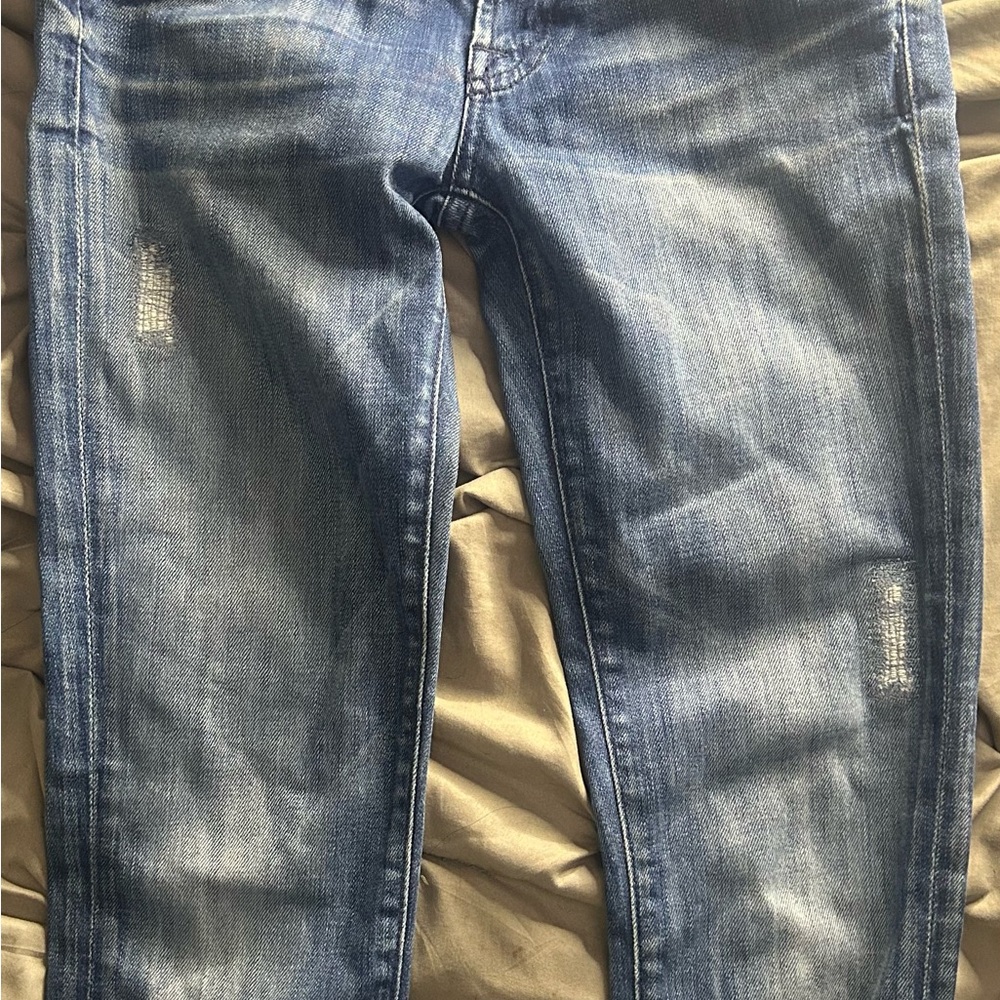 7 For All Mankind Distressed Blue Skinny Jeans